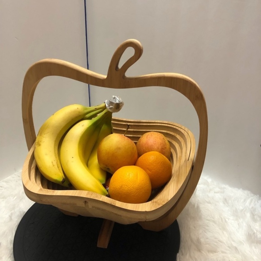Bonnie & Pop Large Collapsible Wood Fruit Basket Serving Tray